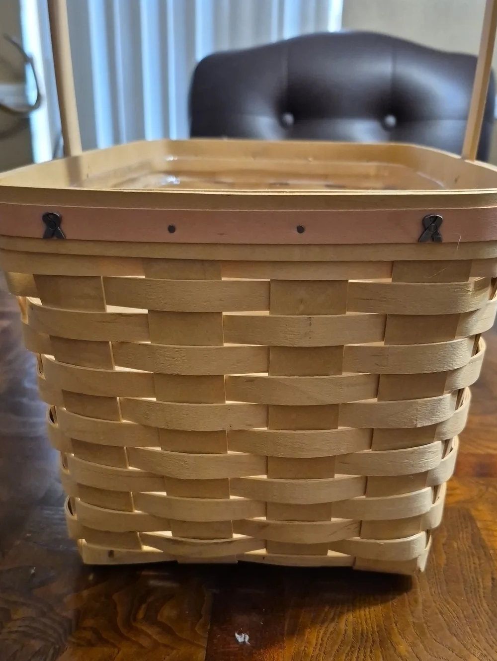 Longaberger Natural Wood Basket with Pink Trim and Ribbon